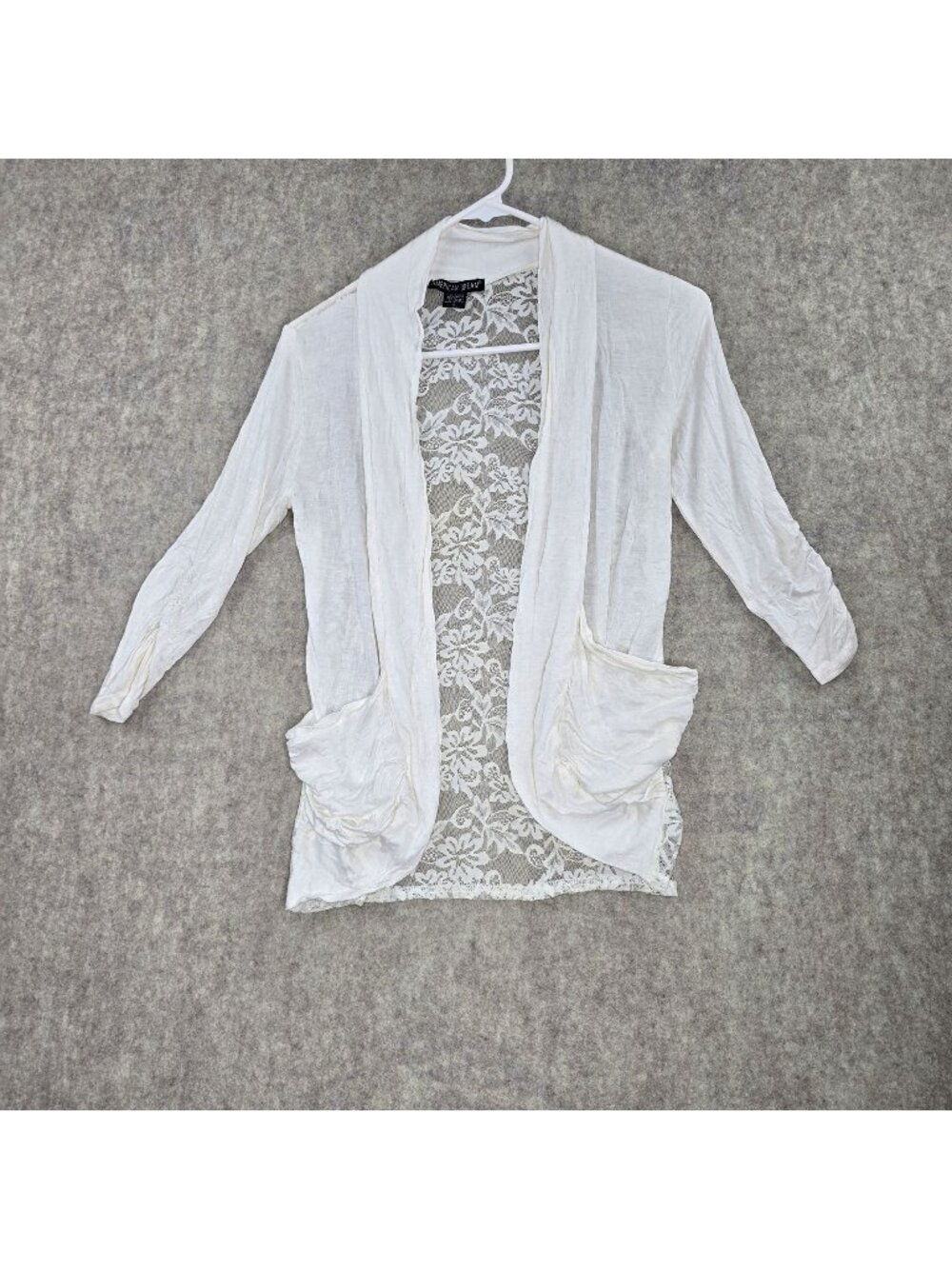 American Dream Women Lace Cardigan White Rayon Blend Open Front Lightweight